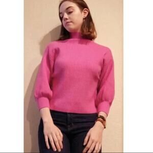 Few Moda New York Pink Balloon Sleeve Wool Blend Mock Neck Sweater Size Small